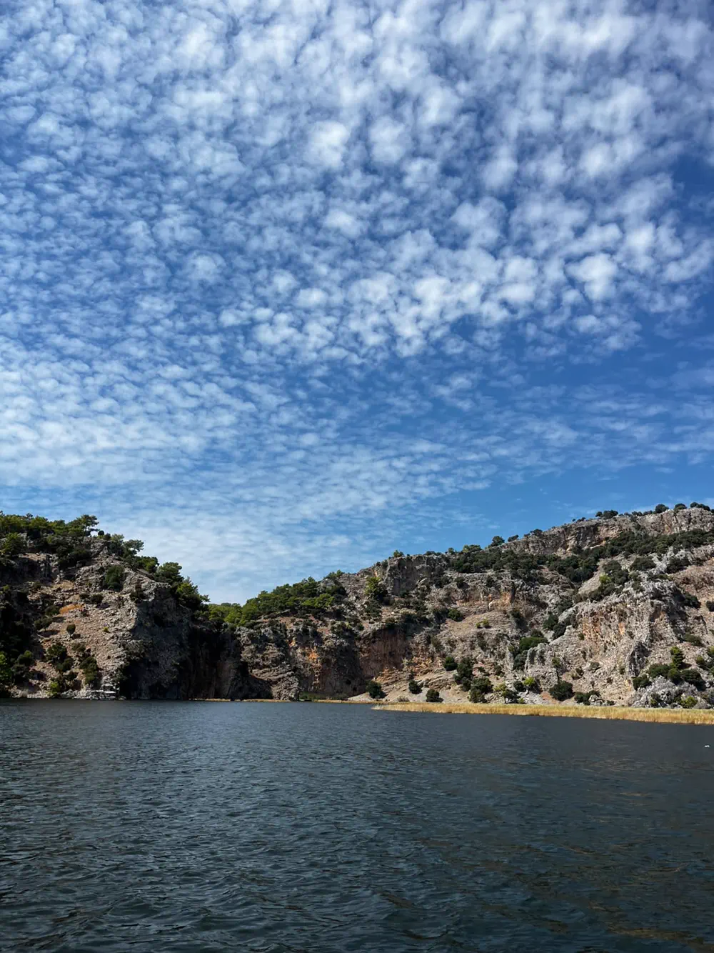 Ein Schilfkanal unter dem Felshang am Dalyan-Fluss