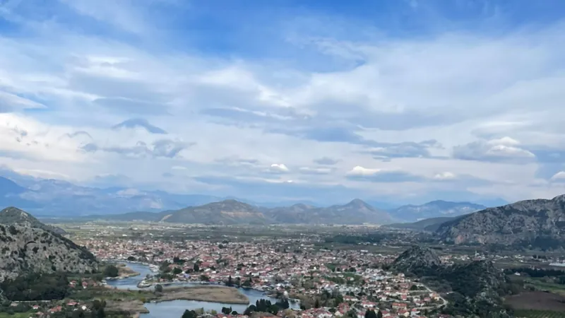 Dalyan in the bend of its river, seen from the acropolis above Dalyan in the bend of its river, seen from the acropolis above